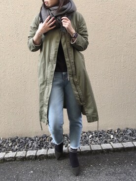「ロックT」｜「アイテム（モッズコート）」を使った、aikoさん（レディース・158cm）の春コーディネート