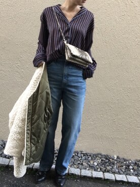 「ハイウエストストレートジーンズ」｜「アイテム（その他アウター）」を使った、aikoさん（レディース・158cm）の冬コーディネート
