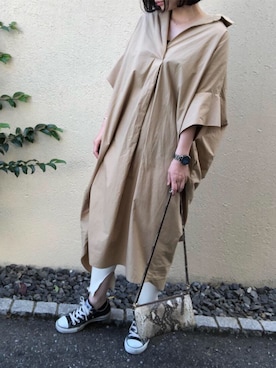 「レギンスコーデ」｜「アイテム（シャツワンピース）」を使った、aikoさん（レディース・158cm）の秋コーディネート