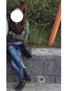 「Ungrid（アングリッド）のフレイドヘムストスリ（デニムパンツ）」を使った、megumiさん（レディース・151cm）の秋コーディネート