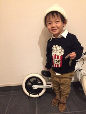 「節分」｜「アイテム（モカシン/デッキシューズ）」を使った、*◡̈YM◡̈⑅さん（キッズ・90cm）の冬コーディネート