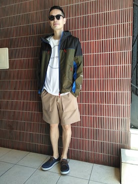 「MANASTASH（マナスタッシュ）のアイテム（マウンテンパーカー）」を使った、Haranoさん（メンズ・180cm）の夏コーディネート
