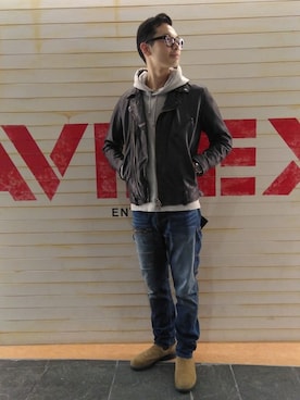 「TYPE BLUE（タイプブルー）のアイテム（デニムパンツ）」を使った、Haranoさん（メンズ・180cm）の冬コーディネート