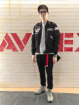 「NEWERA」｜「アイテム（MA-1）」を使った、Haranoさん（メンズ・180cm）の冬コーディネート