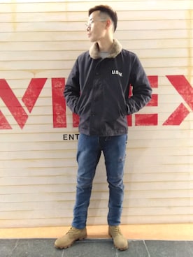 「アイテム（ミリタリージャケット）」を使った、Haranoさん（メンズ・180cm）の秋コーディネート