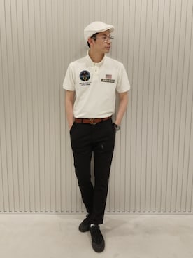 「アイテム（ポロシャツ）」を使った、Haranoさん（メンズ・180cm）の夏コーディネート