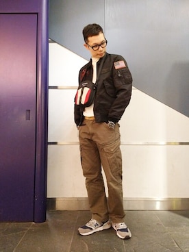 「クリスマス」｜「アイテム（MA-1）」を使った、Haranoさん（メンズ・181cm）の冬コーディネート