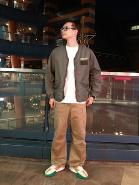 「AVIREX（アヴィレックス）のアイテム（ノーカラージャケット）」を使った、Haranoさん（メンズ・181cm）の秋コーディネート
