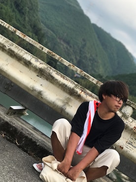 「タオル」｜「アイテム（その他）」を使った、ちゃんえがさん（メンズ・178cm）の夏コーディネート