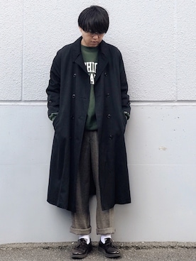 「タッセルローファー」｜「アイテム（トレンチコート）」を使った、ちゃんえがさん（メンズ・178cm）の冬コーディネート