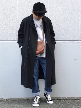 「Levi's」｜「アイテム（トレンチコート）」を使った、ちゃんえがさん（メンズ・178cm）の冬コーディネート