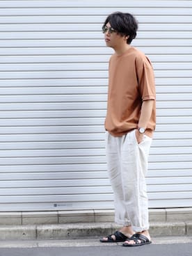 「URBAN RESEARCH（アーバンリサーチ）のアイテム（サンダル）」を使った、ちゃんえがさん（メンズ・178cm）の夏コーディネート