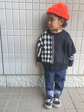 「アイテム（カーディガン/ボレロ、ブラック系）」を使った、qoo*さん（キッズ・100cm）の春コーディネート