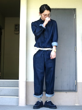 「ボーダーソックス」｜「アイテム（腕時計）」を使った、ユーサクさん（メンズ・173cm）の春コーディネート