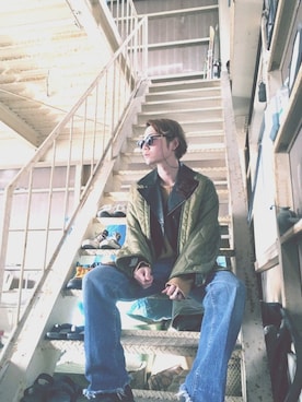 「Paul Smith（ポールスミス）のアイテム（ライダースジャケット）」を使った、ユーサクさん（メンズ・173cm）の冬コーディネート