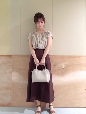 「earth music&ecology（アースミュージックアンドエコロジー）のかるいかばん×earth 2way多収納バッグ ＊（トートバッグ）」を使った、NATSUKI SATOさん（レディース・160cm）の夏コーディネート