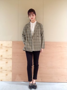 「グレンチェック」｜「アイテム（ブルゾン）」を使った、NATSUKI SATOさん（レディース・162cm）の秋コーディネート
