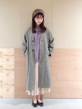 「earth music&ecology（アースミュージックアンドエコロジー）のオシャ見えコート（ノーカラー）＊（ノーカラーコート）」を使った、NATSUKI SATOさん（レディース・162cm）の秋コーディネート