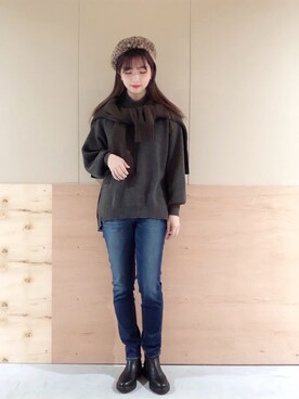 「earth music&ecology（アースミュージックアンドエコロジー）のアイレットニットプルオーバー　＊（ニット/セーター）」を使った、NATSUKI SATOさん（レディース・162cm）の秋コーディネート