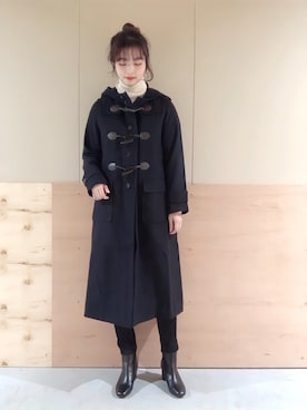 「ネイビーコーデ」｜「アイテム（ダッフルコート）」を使った、NATSUKI SATOさん（レディース・162cm）の秋コーディネート