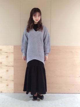 「earth music&ecology（アースミュージックアンドエコロジー）のローゲージニットチュニック　＊（ニット/セーター）」を使った、NATSUKI SATOさん（レディース・162cm）の秋コーディネート