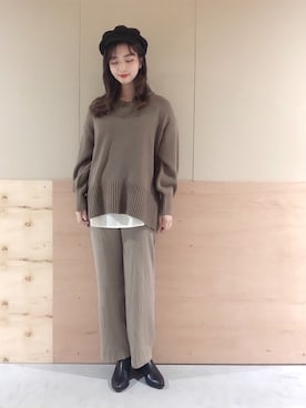 「earth music&ecology（アースミュージックアンドエコロジー）のアイレットニットプルオーバー　＊（ニット/セーター）」を使った、NATSUKI SATOさん（レディース・162cm）の秋コーディネート