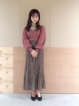 「earth music&ecology（アースミュージックアンドエコロジー）のスクエアケーブルニットプルオーバー ＊（ニット/セーター）」を使った、NATSUKI SATOさん（レディース・162cm）の秋コーディネート