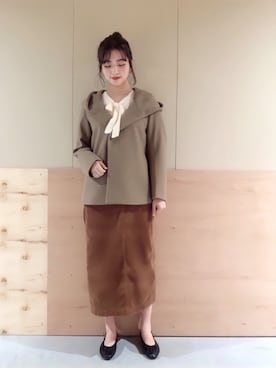 「earth music&ecology（アースミュージックアンドエコロジー）のボウタイニットプルオーバー　＊（ニット/セーター）」を使った、NATSUKI SATOさん（レディース・162cm）の秋コーディネート