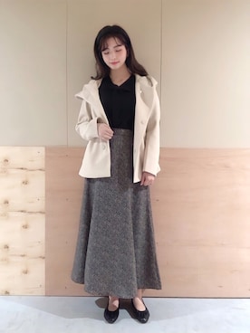「ボウタイ」｜「アイテム（その他アウター）」を使った、NATSUKI SATOさん（レディース・162cm）の冬コーディネート