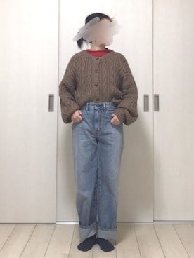「UNIQLO（ユニクロ）のハイライズワイドストレートジーンズ（デニムパンツ）」を使った、fufufuさん（レディース・157cm）の冬コーディネート