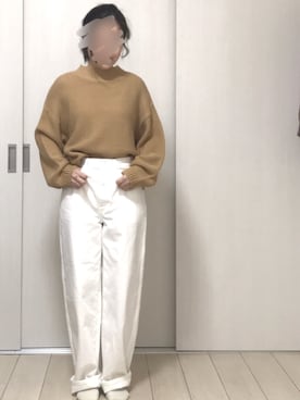 「UNIQLO（ユニクロ）のハイライズワイドストレートジーンズ（デニムパンツ）」を使った、fufufuさん（レディース・157cm）の冬コーディネート