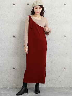 「ニットキャミソール」｜「アイテム（ワンピース/ドレス）」を使った、ABITOKYOさん（レディース・162cm）の秋コーディネート