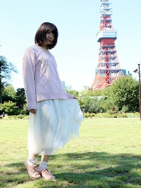 「ケーブルニット」｜「アイテム（ルームウェア）」を使った、fran de lingerie PRさん（レディース・157cm）の秋コーディネート