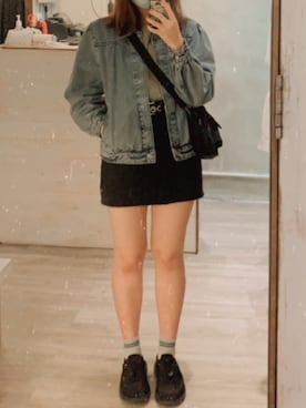 「PULL&BEAR（プルアンドベア）のアイテム（デニムジャケット）」を使った、lhtinggさん（レディース・161cm）の春コーディネート