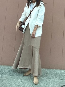 「UNIQLO（ユニクロ）のアイテム（テーラードジャケット、ホワイト系）」を使った、わたさん（レディース・164cm）の夏コーディネート