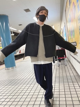 「SUNSEA（サンシー）のアイテム（ノーカラージャケット）」を使った、よーださん（メンズ・174cm）の秋コーディネート
