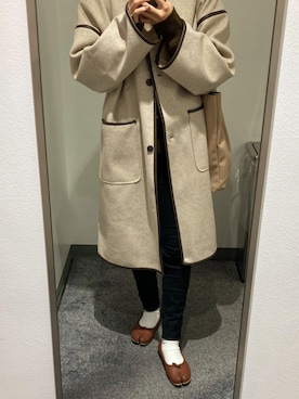 「RETRO GIRL（レトロガール）のアイテム（ノーカラーコート）」を使った、yuukaさん（レディース・155cm）の冬コーディネート