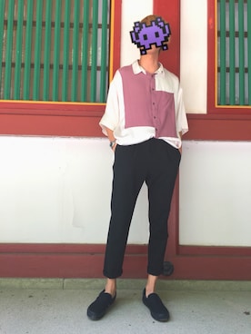 「シャツイン」｜「アイテム（スリッポン）」を使った、Tatsu さん（メンズ・179cm）の夏コーディネート