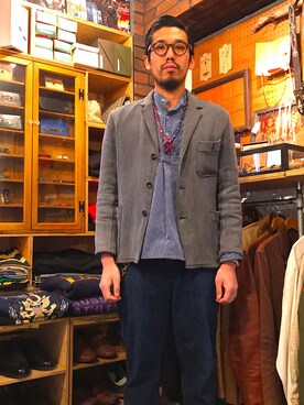 「VINTAGE（ヴィンテージ）のアイテム（カバーオール、グレー系）」を使った、Hirokazu Kodamaさん（メンズ・178cm）の冬コーディネート
