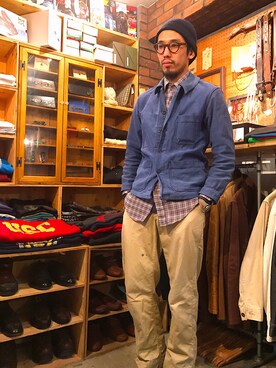 「VINTAGE（ヴィンテージ）のアイテム（カバーオール、ブルー系）」を使った、Hirokazu Kodamaさん（メンズ・178cm）の冬コーディネート