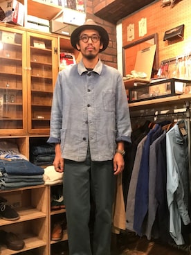 「VINTAGE（ヴィンテージ）のアイテム（カバーオール、ブルー系）」を使った、Hirokazu Kodamaさん（メンズ・178cm）の秋コーディネート