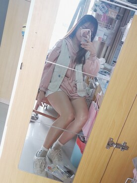 「TYAKASHAのアイテム（ジャケット/アウター）」を使った、软泥妹子叽叽叽さん（レディース・159cm）の春コーディネート