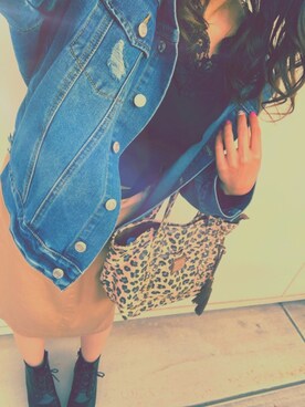 「ナロースカート」｜「アイテム（デニムジャケット）」を使った、💜 たむむむ。さん（レディース・155cm）の春コーディネート