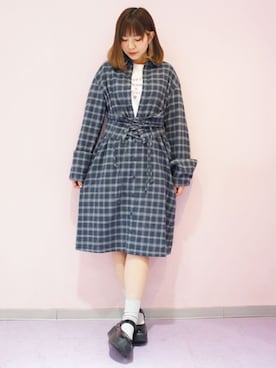 「フランネルシャツ」｜「アイテム（ワンピース/ドレス）」を使った、CandyStripperさん（レディース・161cm）の春コーディネート