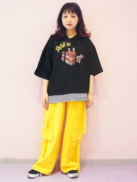 「アイテム（カーゴパンツ、イエロー系）」を使った、CandyStripperさん（レディース・148cm）の春コーディネート