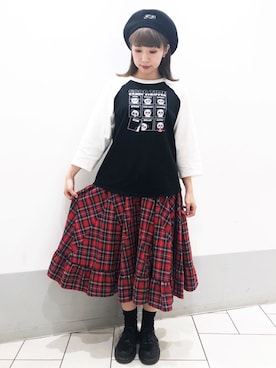 「7分袖」｜「アイテム（ハンチング/ベレー帽）」を使った、CandyStripperさん（レディース・156cm）の夏コーディネート