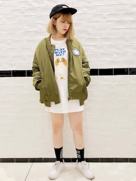 「Candy Stripper」｜「アイテム（MA-1）」を使った、CandyStripperさん（レディース・158cm）の秋コーディネート