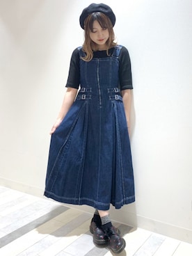 「デニムワンピース」｜「アイテム（ハンチング/ベレー帽）」を使った、CandyStripperさん（レディース・161cm）の夏コーディネート