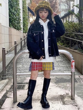 「Candy Stripper」｜「アイテム（デニムジャケット）」を使った、CandyStripperさん（レディース・148cm）の冬コーディネート