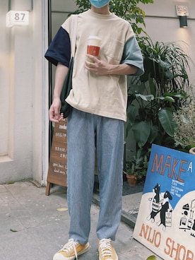 「EXCELSIOR（エクセルシオール）のアイテム」を使った、GO桑手捧咖喱飯さん（メンズ・179cm）の春コーディネート